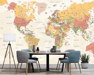 3 Boyutlu Renkli Dünya Haritası Duvar Kağıdı 
