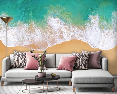Deniz Kıyısı Yeşil Köpüklü Deniz Kumsal 3D Tek Parça Deniz Manzaralı Duvar Kağıdı
