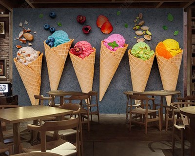 Külahta Sıralanmış Meyveli Dondurmalar Resimli 3D Duvar Kağıdı
