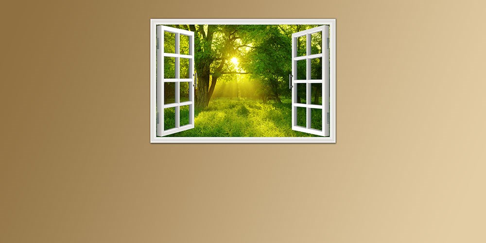 Duvarda Açık Pencere Görünümlü Orman Manzaralı Duvar Kağıdı 3D