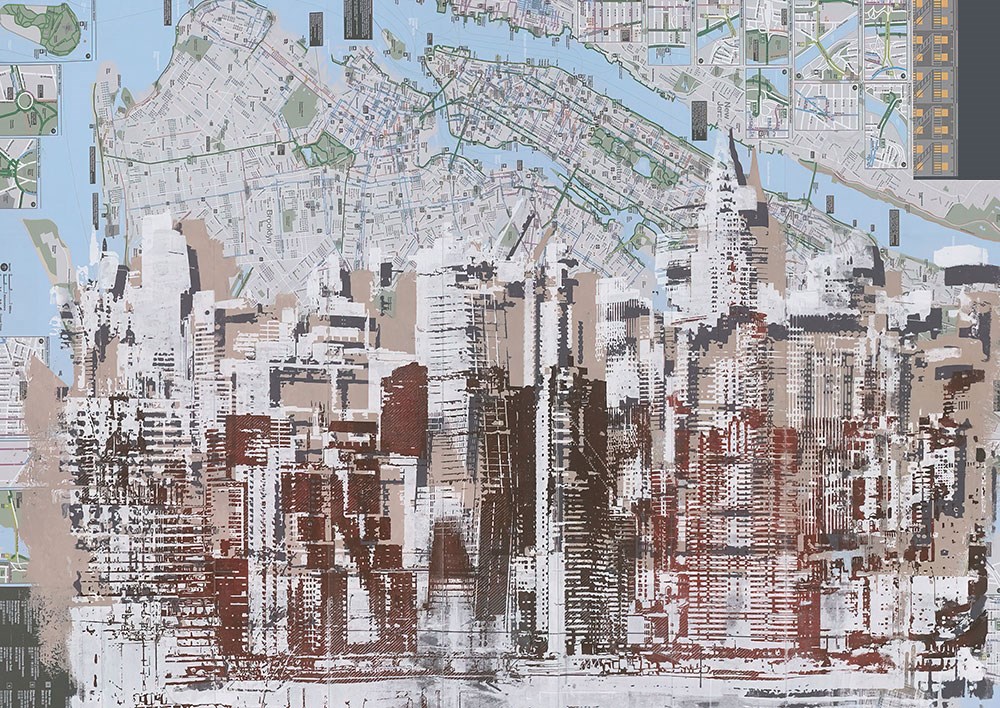 Soyut Çizim Harita Ve Şehir Manzaralı Emlak Ofisi 3D Duvar Kağıdı Modeli 