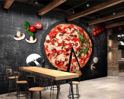 Yuvarlak Pizzadan Kesilmiş Dilim Resimli Pizzacı Cafe Restoran Duvar Kağıdı