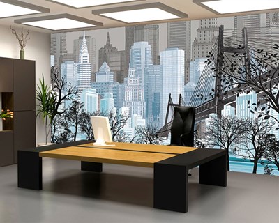 New York Şehir Binalar Vektörel Çizgisel Emlak Ofisi Gayrimenkul Sektörü 3 Boyutlu Duvar Kağıdı Modeli