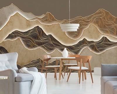 3D Tasarımsal Kahverengi Dağlar Duvar Kağıdı