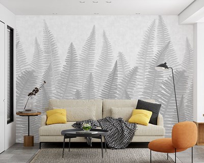Sivri Çam Yaprakları Desenli Gri Tonlarda Oturma Odası Duvar Kağıdı