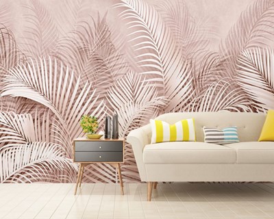 Çok Yapraklı Somon Krem Renklerde 3 Boyutlu duvar Kağıdı Modeli