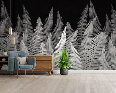 Siyah Zeminde Beyaz Çam Yaprakları Desenli 3 Boyutlu Duvar Kağıdı Modeli