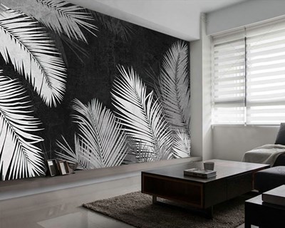 3D Siyah Zemin Üzerine Beyaz Yapraklar Duvar Kağıdı