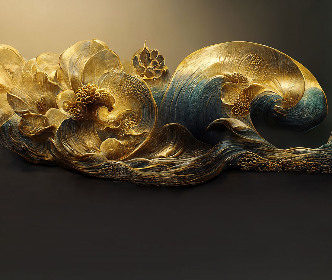 Altın Renkli Okyanus Dalgaları 3D Duvar Kağıdı Modeli
