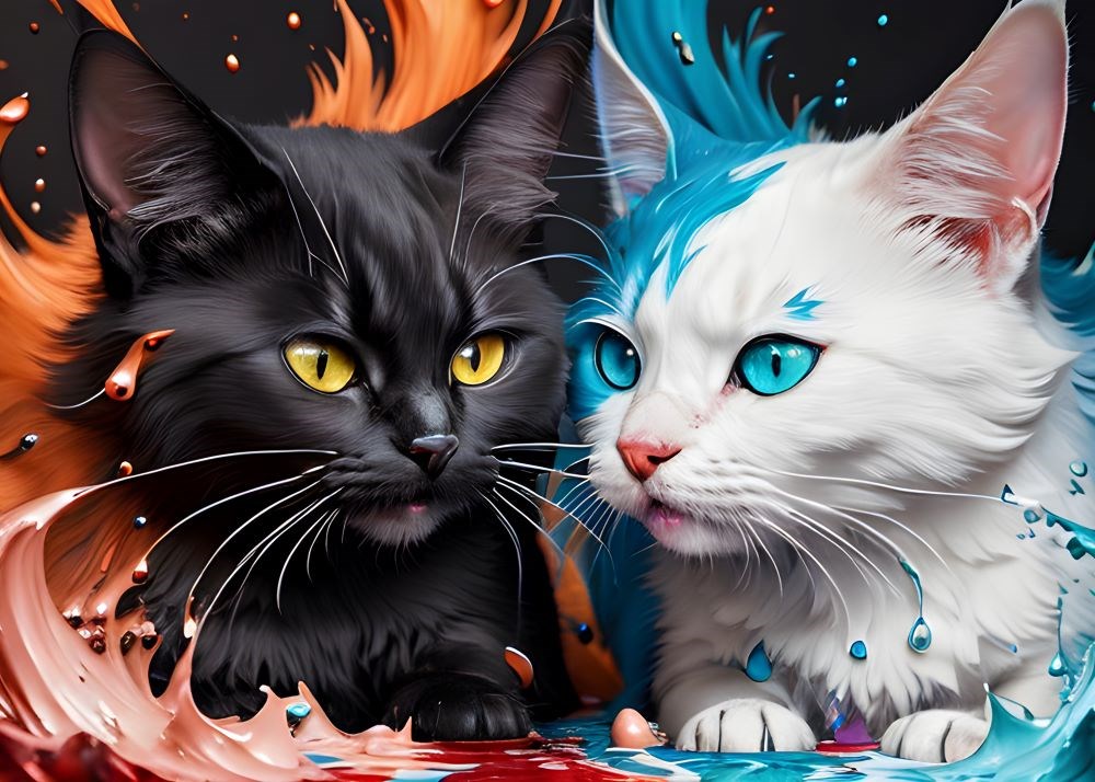 Beyaz ve Siyah Kedi Duvar Kağıdı 3D