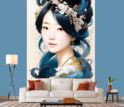 Japon Kız Yüzü Tablo Duvar Kağıdı 