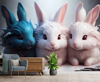 Yavru Tavşanlar 3D Duvar Kağıdı