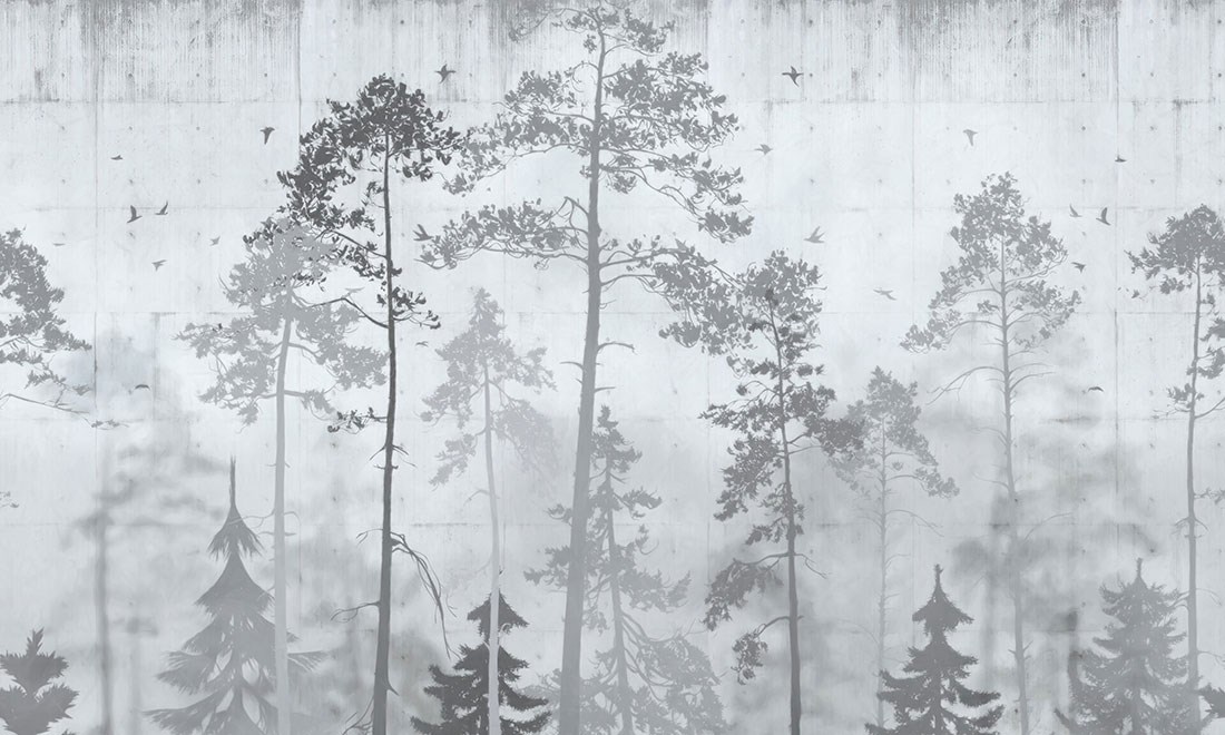Siyah Beyaz Puslu Orman 3D Duvar Kağıdı
