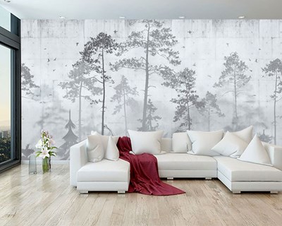 Siyah Beyaz Puslu Orman 3D Duvar Kağıdı