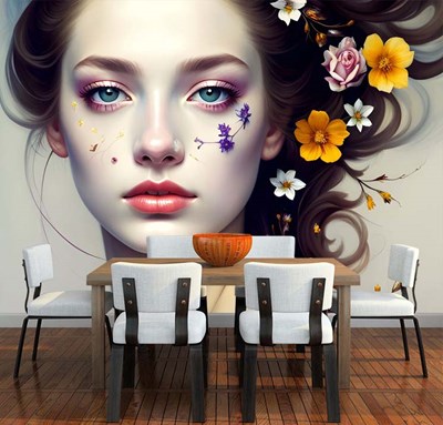 Çiçek Saçlı Kız Duvar Kağıdı 3D