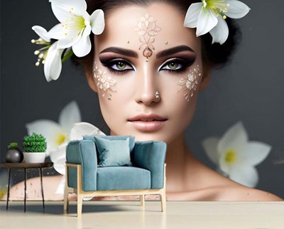 Estetik Merkezi Çiçek Yüzlü Kadın Duvar Kağıdı 3D