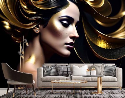 Altın Renkli Saçlı Kadın Bayan Kuaförü Duvar Kağıdı 3D