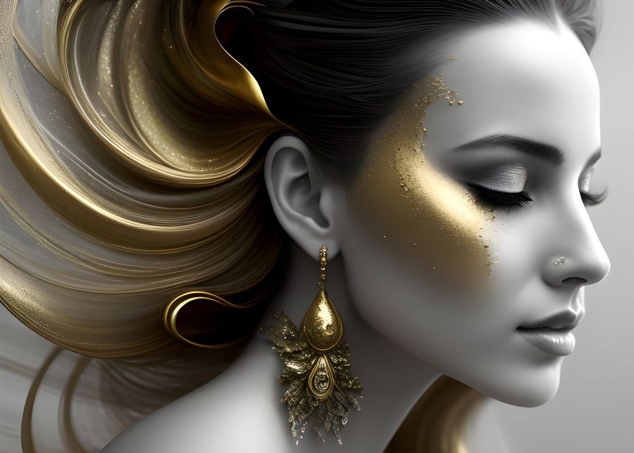 Altın Mücevherli Kadın Portresi 3D Duvar Kağıdı 