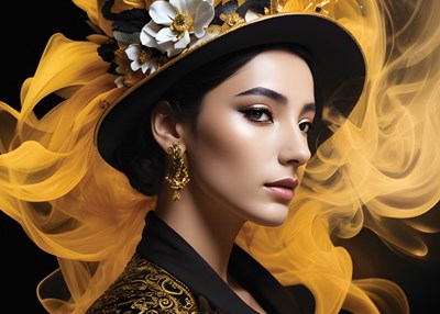 Altın Elbiseli Şapkalı Kadın Portre Duvar Posteri