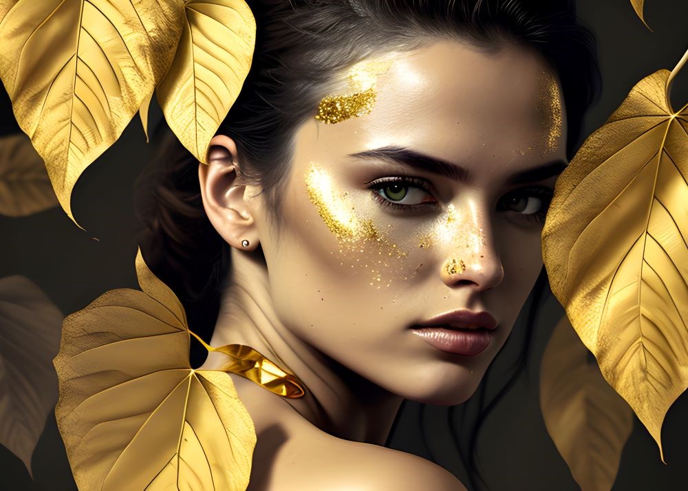 Altın Yaprak Tokalı Kız Duvar Kağıdı 3D