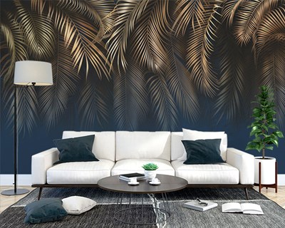 Altın Palmiye Yapraklı Duvar Kağıdı Modeli
