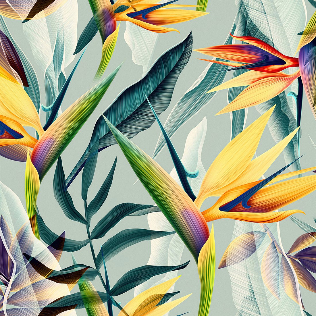 Renkli Egzotik Yapraklı Duvar Kağıdı Modeli