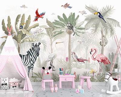 Zebra ve Flamingo Duvar Kağıdı Modeli