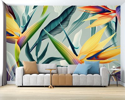 Renkli Egzotik Yapraklı Duvar Kağıdı Modeli
