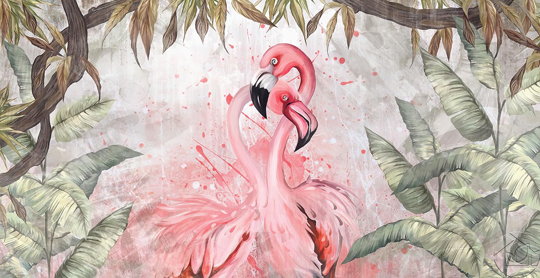 Pembe Flamingolar Duvar Kağıdı Modeli