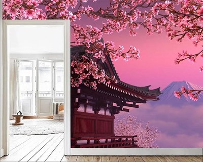 JAPON Evi ve SAKURA Ağaçları DUVAR KAĞIDI Modeli