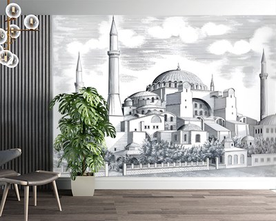 Ayasofya Cami Karakalem Çizim Duvar Kağıdı Modeli