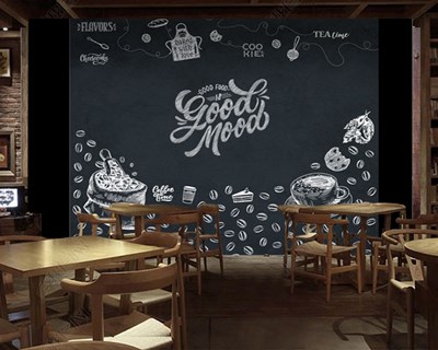 Good Food Yazılı Vektör Cafe Duvar Kağıdı Modeli