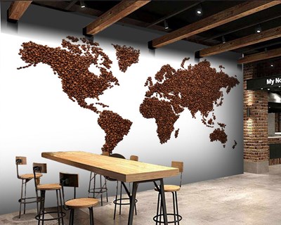 Kahve Çekirdekleri Dünya Haritası Duvar Kağıdı Modeli