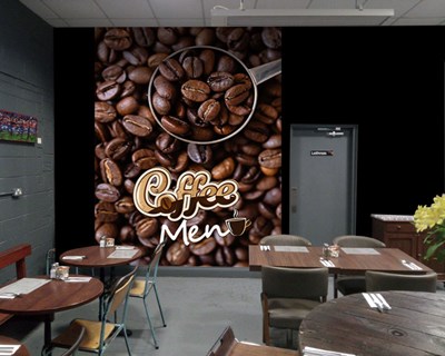 Cafe Men Yazılı Kahve Çekirdek REsimli Duvar Kağıdı Modeli