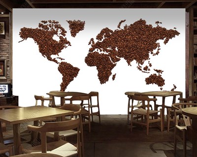 Kahve Çekirdekleri Dünya Haritası Duvar Kağıdı Modeli
