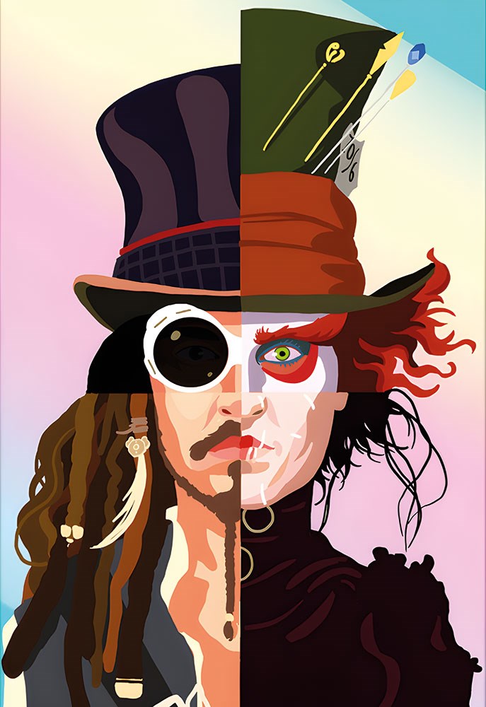 Çılgın Şapkacı ve Jack Sparrow Kübik Tablo Duvar Kağıdı Modeli  