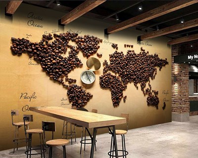 Kahve Çekirdeği Dünya Haritası Duvar Kağıdı Modeli