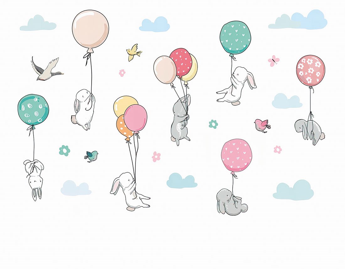 Tavşanlar ve Balonlar Duvar Kağıdı Modeli