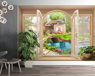 Bahçeye Açılan Pencere Duvar Kağıdı Modeli