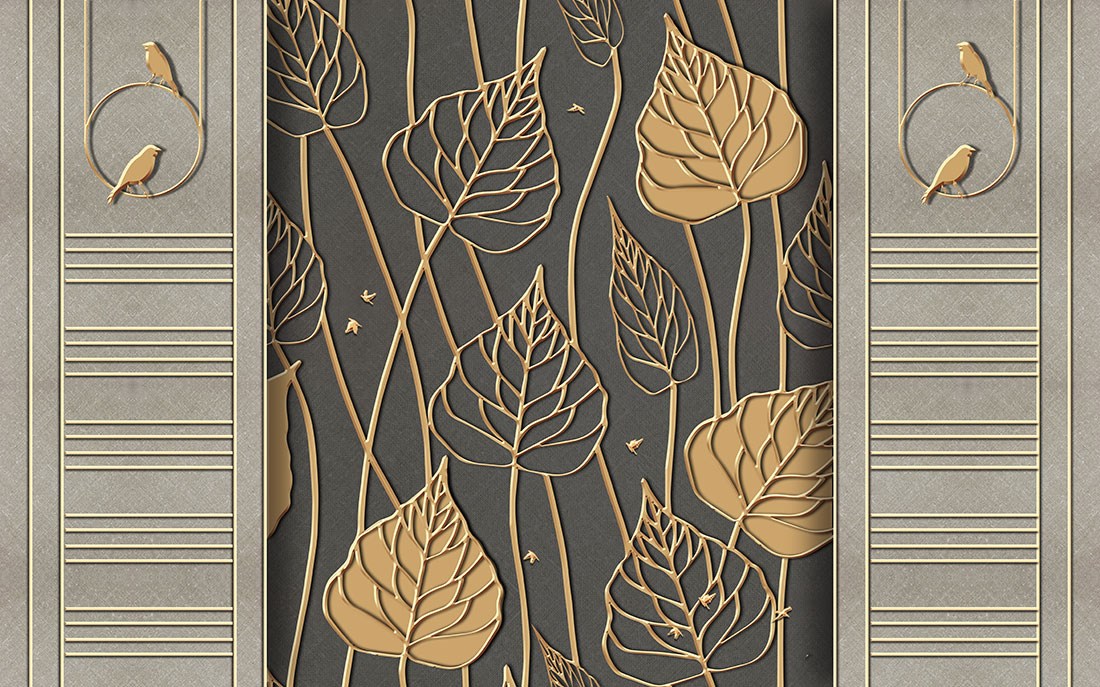 Gold Yaprak Desenli Duvar Kağıdı Modeli