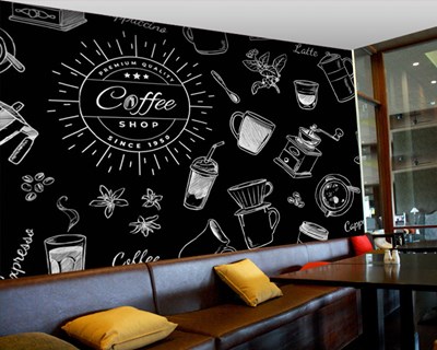 Kahve Dükkanı Çizim Duvar Kağıdı Modeli