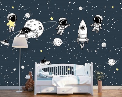Uzayda Çocuk Astronotlar Duvar Kağıdı Modeli