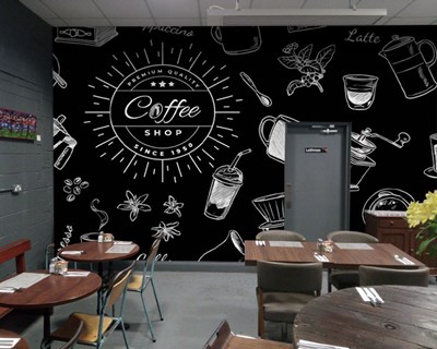 Kahve Dükkanı Çizim Duvar Kağıdı Modeli