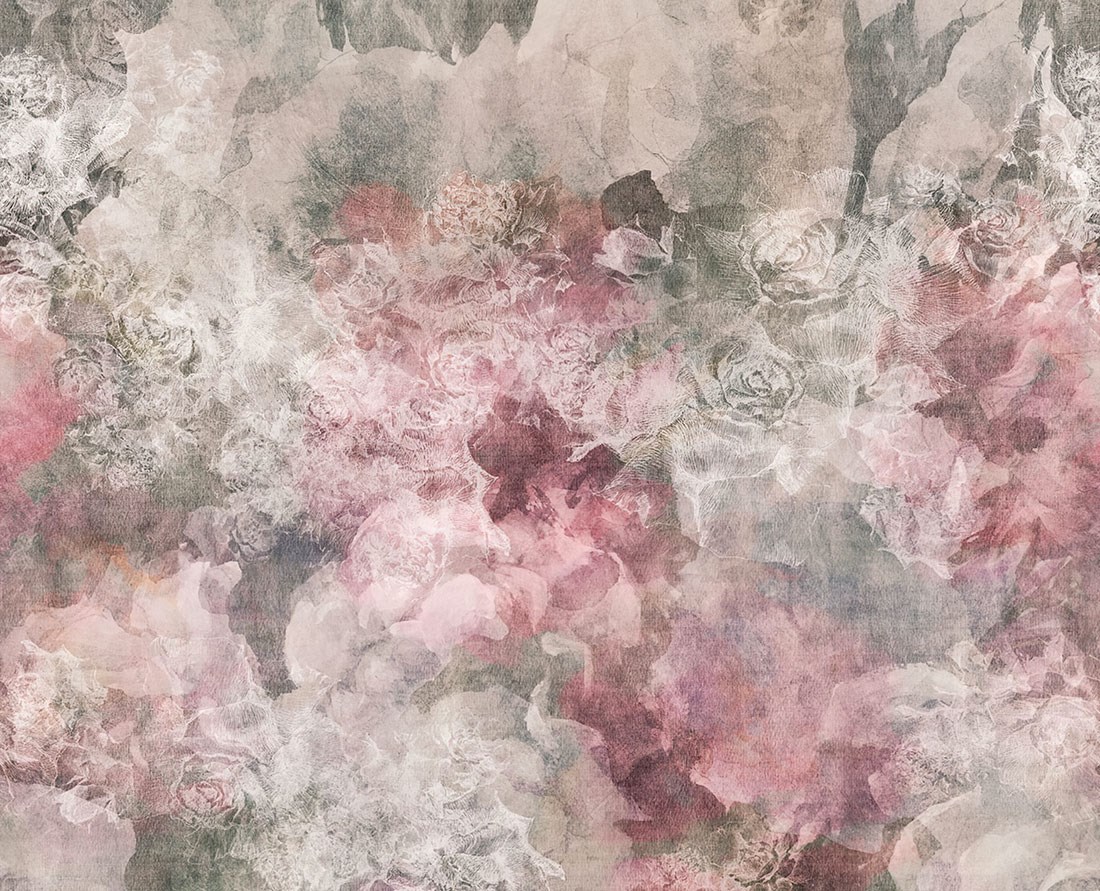 Soyut Çiçek Desenli Somon Renkli Duvar Kağıdı