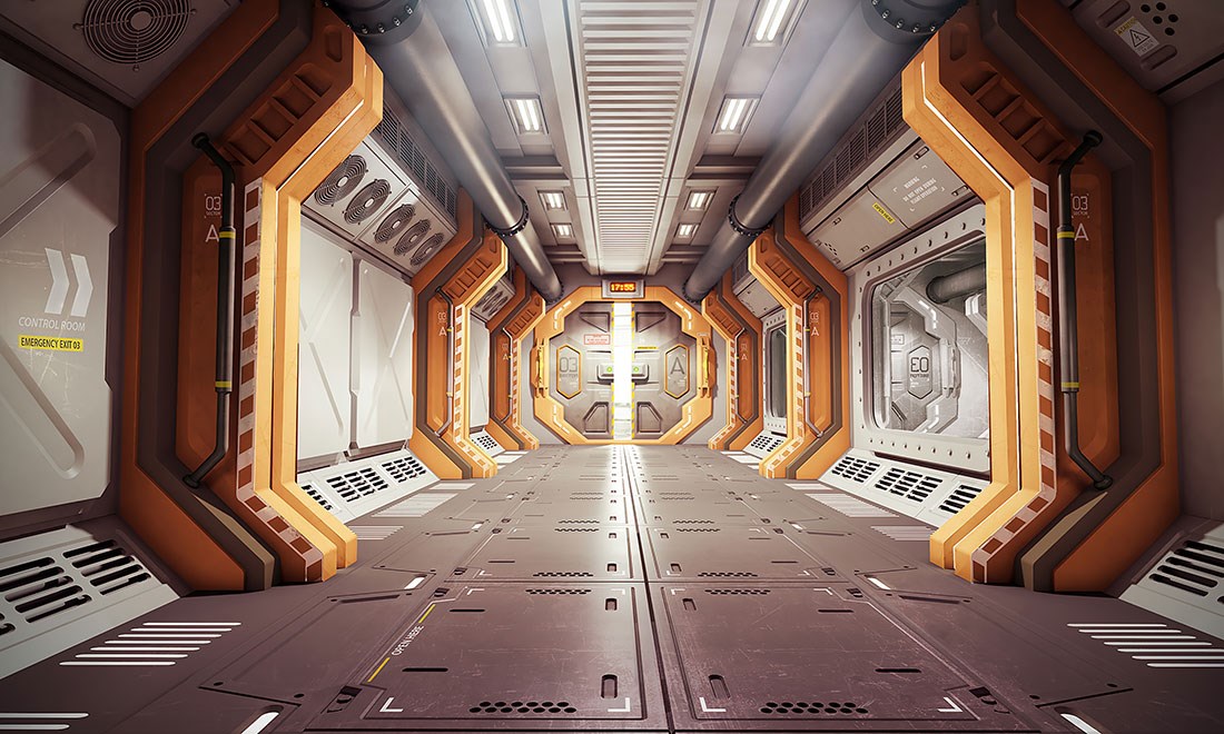 Uzay Gemisinin İçi Resimli 3D Duvar Kağıdı Modeli