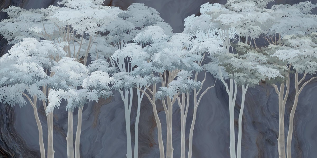 Beyaz Yapraklı Ağaçlar Tablo Duvar Kağıdı Modeli