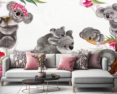 Koala Ailesi Baskılı Duvar Kağıdı Modeli