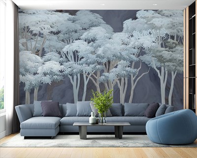 Beyaz Yapraklı Ağaçlar Tablo Duvar Kağıdı Modeli