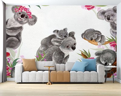 Koala Ailesi Baskılı Duvar Kağıdı Modeli