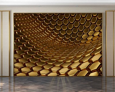 Gold Petek Desen Baskılı 3D Duvar Kağıdı Modeli